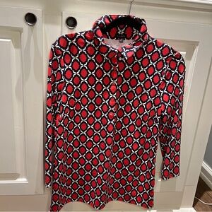 Talbots Women’s Collared Red Navy Button Geometric Pattern Blouse Career Small